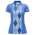 Custom Blue Argyle Plaid Pattern Womens Golf Polo Shirt Custom Golf Polos Shirt For Womens, Golfing Gifts