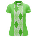 Custom Green Argyle Plaid Pattern Womens Golf Polo Shirt Custom Golf Polos Shirt For Womens, Golfing Gifts