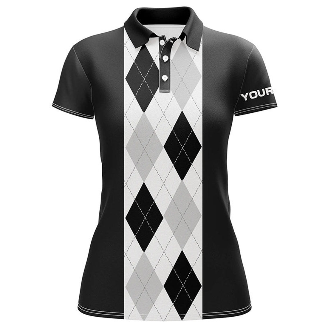 Custom Black Argyle Plaid Pattern Womens Golf Polo Shirt Custom Golf Polos Shirt For Womens, Golfing Gifts