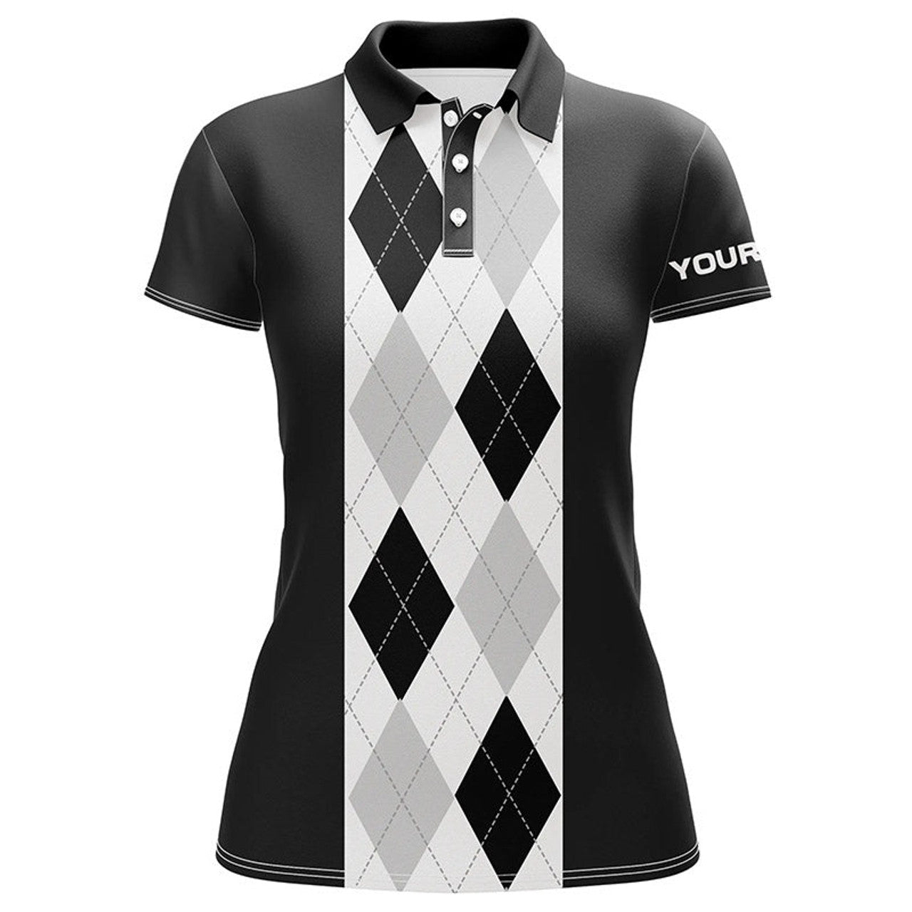 Custom Black Argyle Plaid Pattern Womens Golf Polo Shirt Custom Golf Polos Shirt For Womens, Golfing Gifts