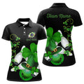 Custom Green Shamrock Lucky Women Bowling Polo Shirt Custom St Patrick Day Black Team League Bowling Jerseys