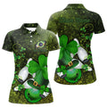 Custom Green Grunge Shamrock Lucky Women Bowling Polo Shirt Custom St Patrick Day Team League Bowling Jerseys
