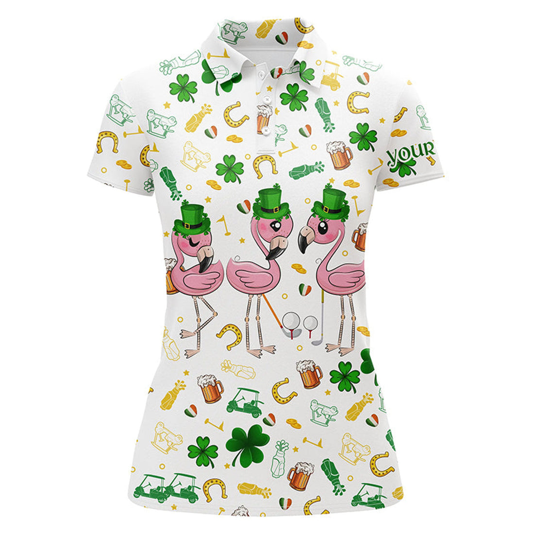 Custom Womens Golf Polos Shirt Custom St Patrick's Day Pattern Golf Clothes Flamingo Golf Polos