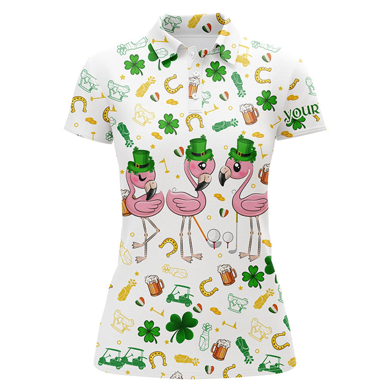 Custom Womens Golf Polos Shirt Custom St Patrick's Day Pattern Golf Clothes Flamingo Golf Polos