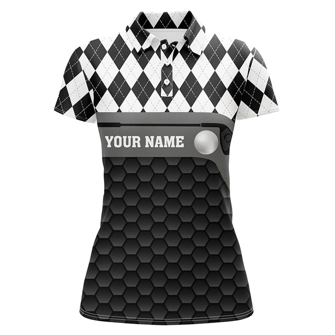 Custom Black And White Argyle Pattern Golf Outfits Ladies Custom Women Golf Polo Shirts, Golf Gifts For Women