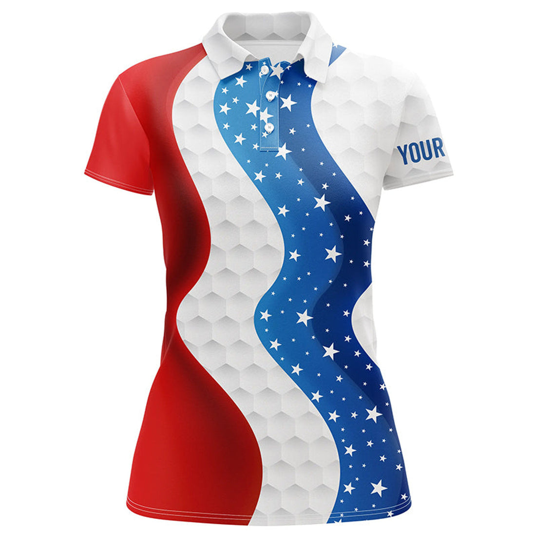 Custom Red, White And Blue American Flag Womens Golf Polo Shirts Custom Womens Golf Clothes, Cool Golf Gifts