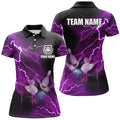 Custom Women Bowling Polo Shirts Custom Purple Lightning Thunder Bowling Team Jersey, Gift For Team Bowlers