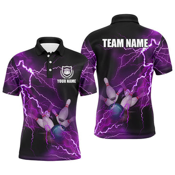 Custom Mens polo bowling shirts Custom purple lightning thunder Bowling Team Jersey gift for team Bowlers