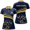 Custom Personalized Polo Bowling Shirts For Women, Custom Gold Womens Bowling Shirts Team Bowl Jersey | Navy