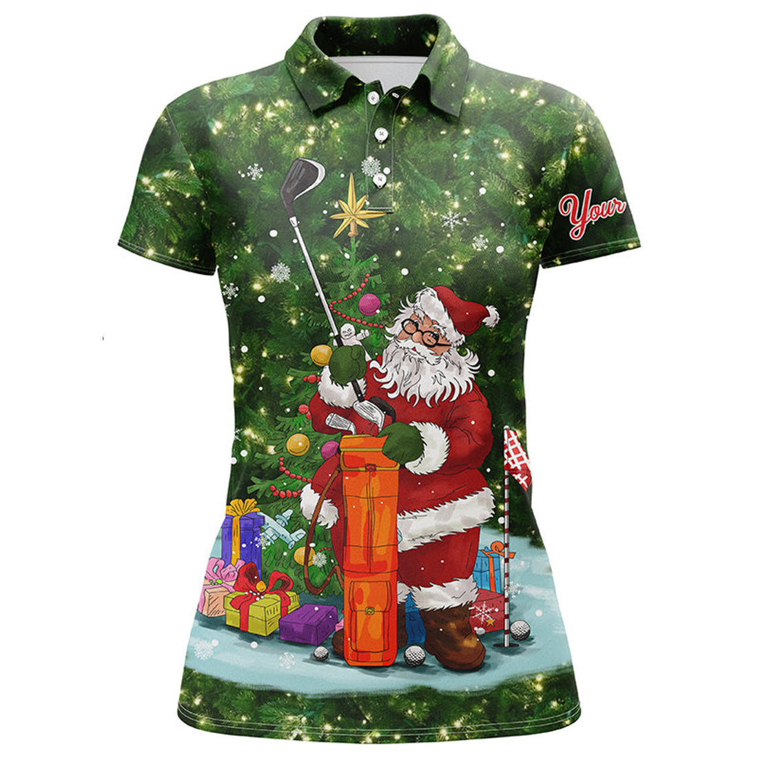 Custom Green Christmas golf shirts custom name Womens golf polo shirts - Santa Golfer Christmas golf gifts