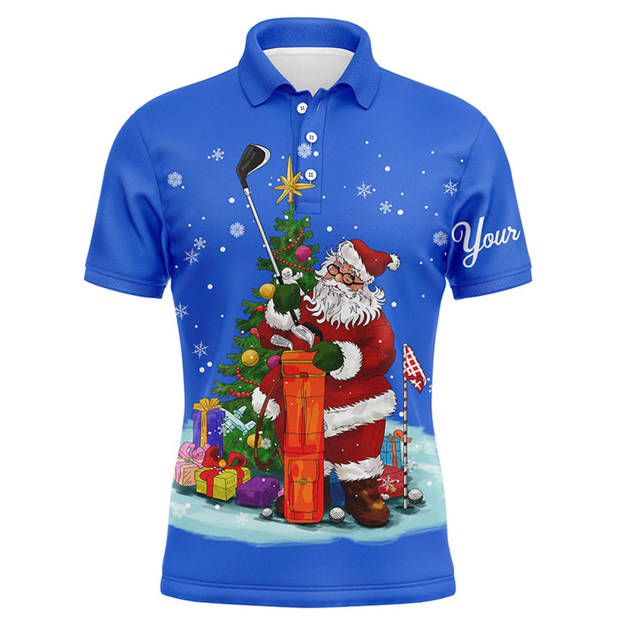 FUNSTUFFPRINT Christmas golf shirts custom name Mens golf polo shirt - Santa Golfer Christmas golf gifts Polo Shirt Size S-5XL