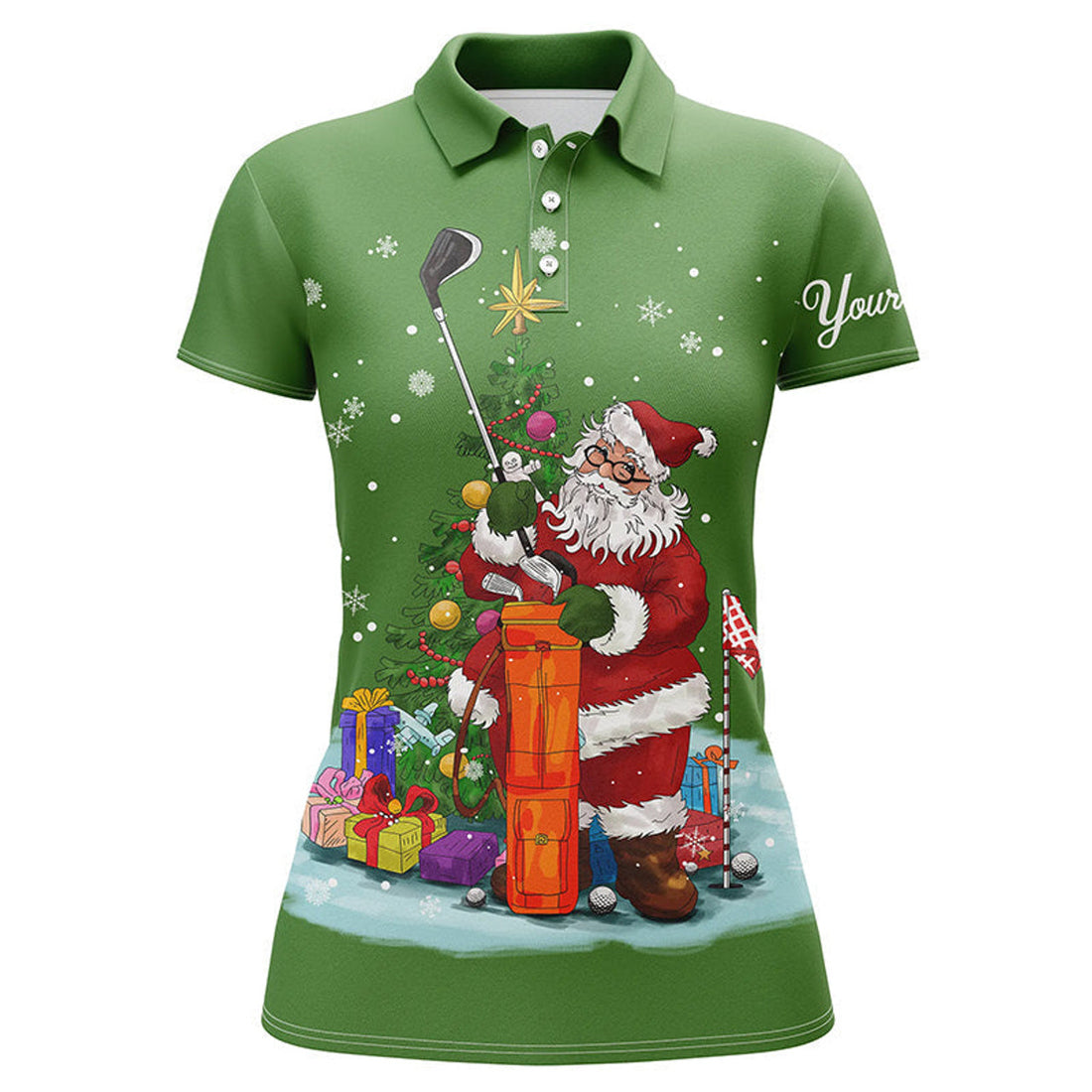 Custom Christmas Golf Shirts Custom Name Womens Golf Polo Shirts - Santa Golfer Christmas Golf Gifts | Green
