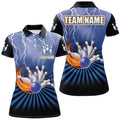 Custom Women Bowling Polo Shirts Custom Lightning Storm Vintage Bowling Team Jersey, Gift For Bowlers | Blue
