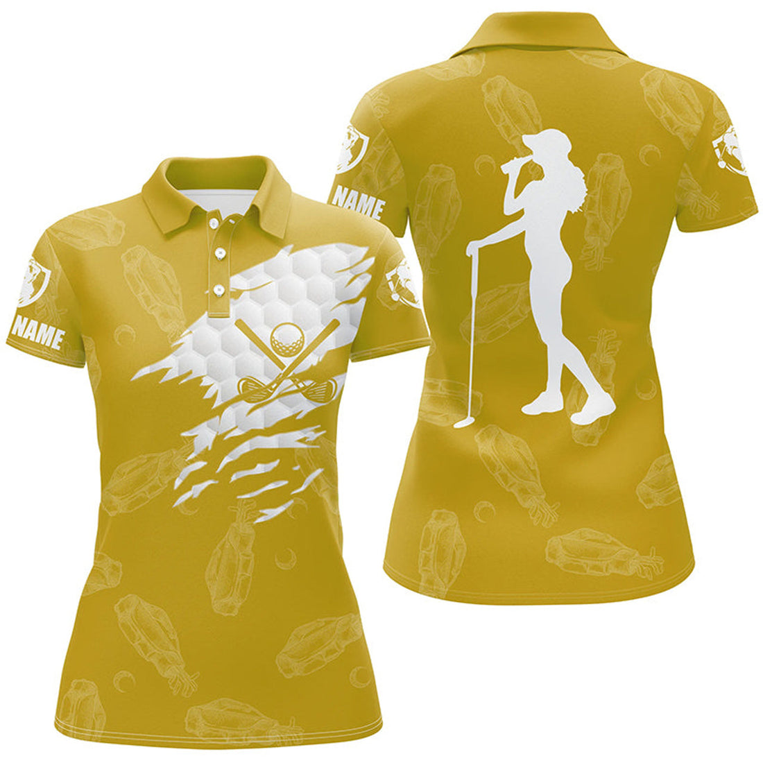 Custom Womens Golf Polo Shirts Custom Name Golf Clubs Pattern Shirt For Ladies | Yellow