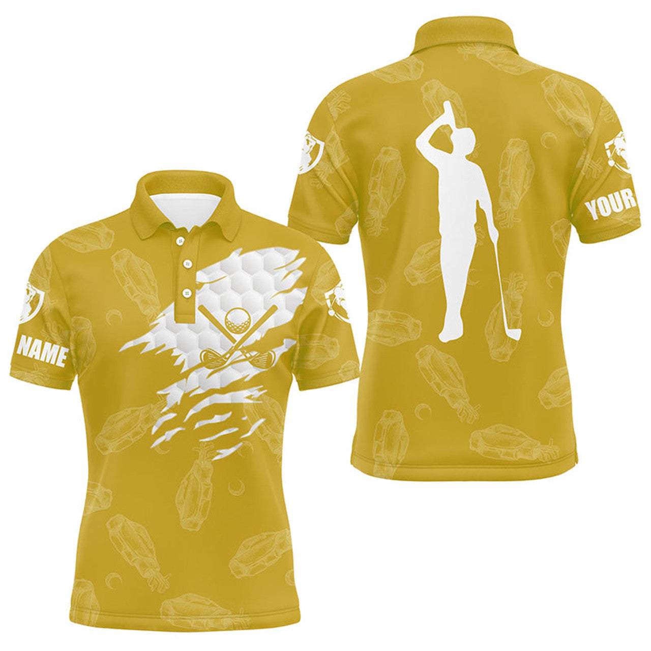 Custom Mens golf polo shirt custom name golf clubs pattern shirt | Yellow
