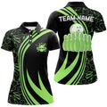 Custom Black Women Bowling Polo Shirt Custom Green Neon Team League Bowling Jerseys, Gifts For Bowlers