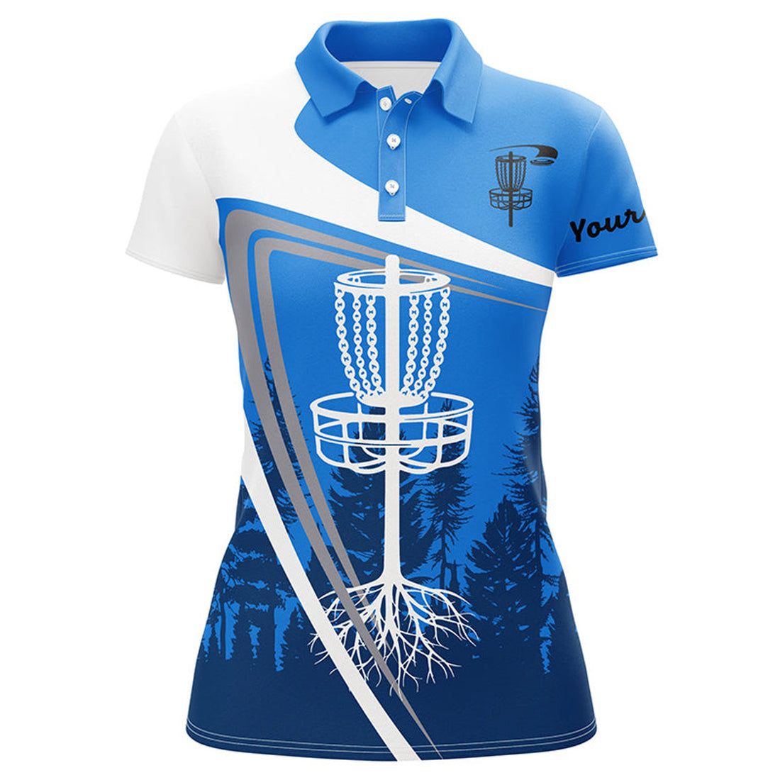 Custom Womens Disc Golf Polo Shirt Custom Name Blue Disc Golf Basket, Personalized Disc Golf Shirts