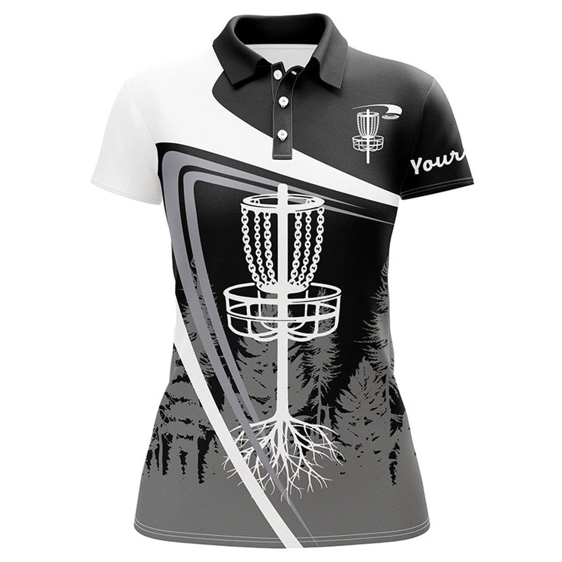 Custom Womens Disc Golf Polo Shirt Custom Name Black Disc Golf Basket, Personalized Disc Golf Shirts
