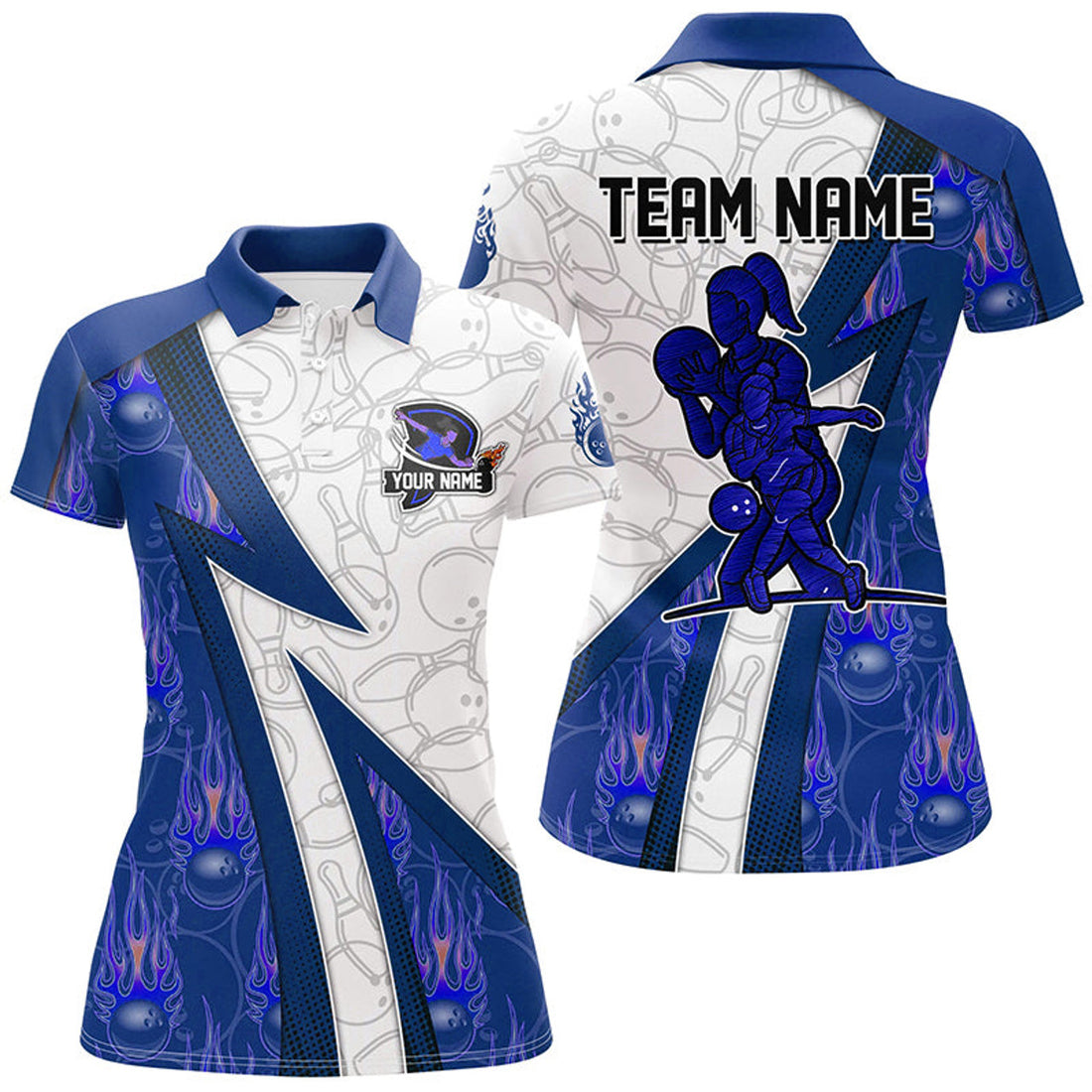 Custom Bowling Polo For Women blue flame camo Bowling shirts, Bowling Team jerseys