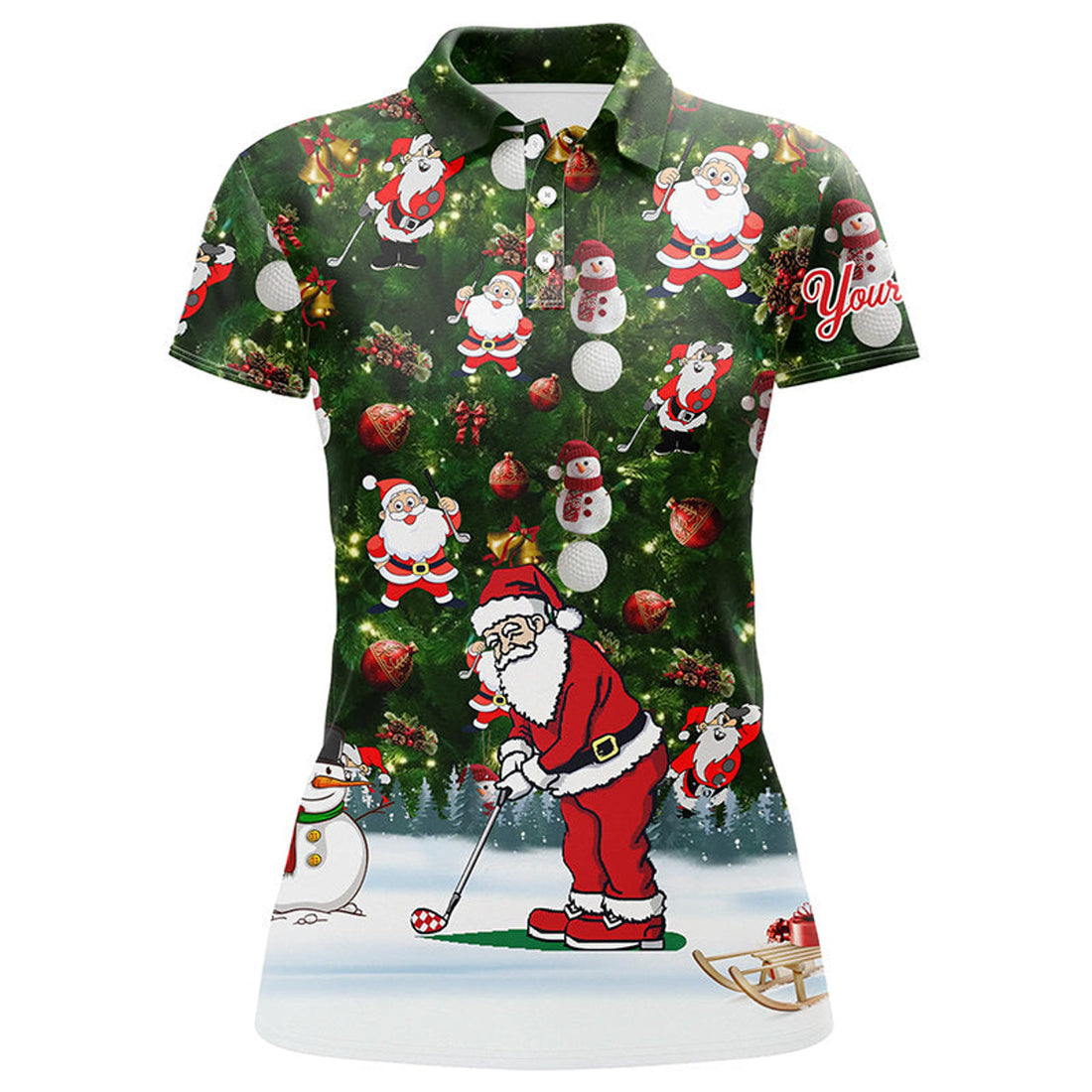Custom Funny Christmas Golf Shirt Custom Name Womens Golf Polo Shirts - Santa Golfer Christmas Gifts