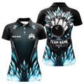 Custom Icy Blue Light Women Bowling Polo Shirt Custom Black Team Bowling Jerseys For Ladies, Gift For Bowlers