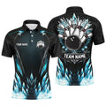 Custom Icy Blue Light Mens Polo Bowling Shirts Custom Black Team Bowling Jerseys For Men, Gifts For Bowlers