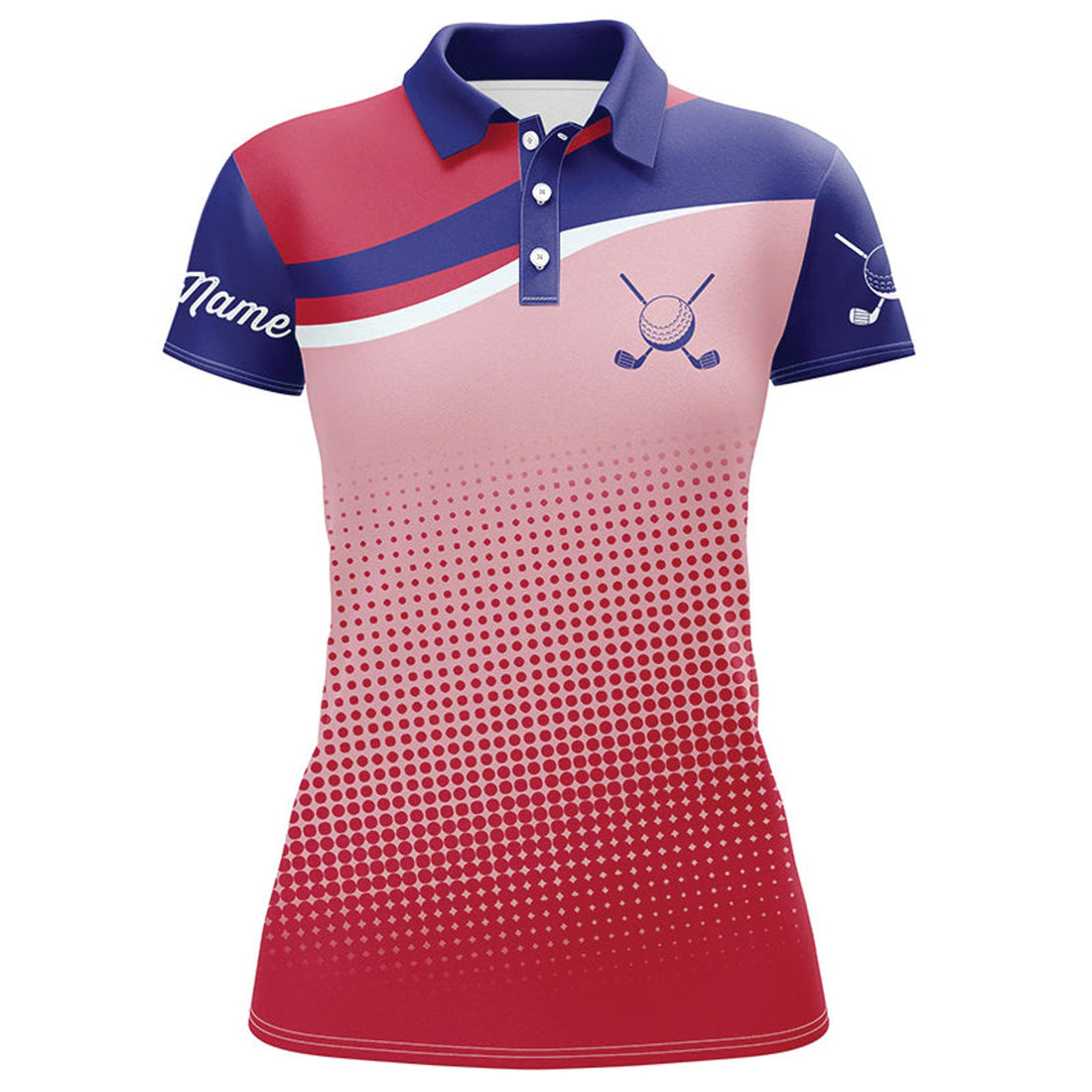 Custom Womens Golf Polo Shirts Custom Red And Blue Sport Pattern Golfing Gifts, Golf Tops For Ladies