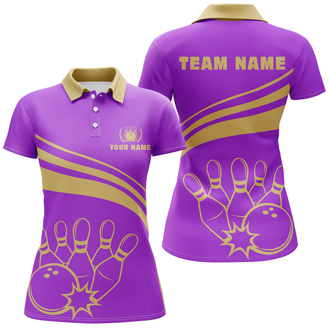 Custom Personalized Polo Bowling Shirts For Women, Custom Womens Bowling Shirts Team Bowl Jersey | Purple