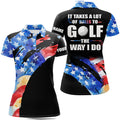 Custom American Flag Black Womens Golf Polos Shirts Custom It Takes A Lot Of Balls To Golf The Way I Do