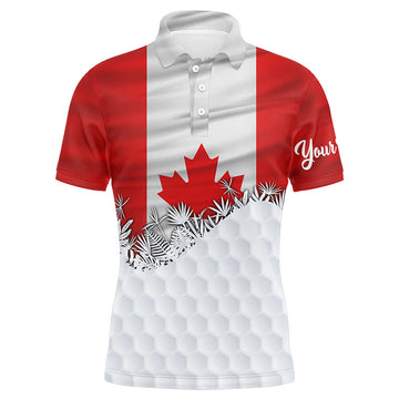 FUNSTUFFPRINT Mens golf polo shirts custom Canadian Flag white golf ball skin pattern patriotic golf attire for mens Polo Shirt Size S-5XL