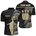 Custom Personalized Bowling Quarter-Zip Shirts for Men Golden Black Tribal team Bowling Jersey Gift For Him