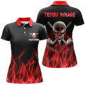 Custom Black Womens golf polo shirt custom red flame skull golf clubs, personalized golf gifts for women