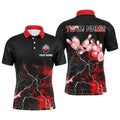 Custom Men Bowling Polo Shirt Red Lightning Thunder Custom Bowling Ball Pins Bowling Jerseys For Bowler
