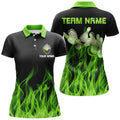 Custom Green flame Womens bowling polo shirt black Bowling Jerseys Personalized Bowling Team Shirts