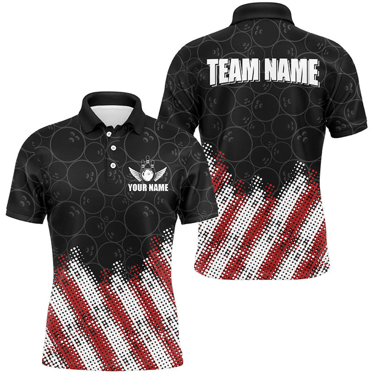 FUNSTUFFPRINT Red, white and black Camo Custom Men Bowling Polo Shirt Size S-5XL