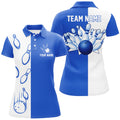 Custom Blue And White Retro Vintage Bowling Polo Shirts For Women Custom Bowling Team Jerseys