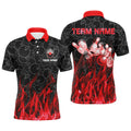Personalized Men Polo Bowling Shirt Red Flame Bowling Ball And Pins Camo Bowling Jersey For Men Bowler