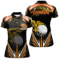 Custom Black Womens golf polo shirts custom Orange fire lightning team golf jerseys, golf attire for ladies