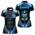 Custom Black Women Disc Golf Polo Shirts Custom Blue Fire Lightning Team Disc Golf Jerseys, Unique Golf Gifts