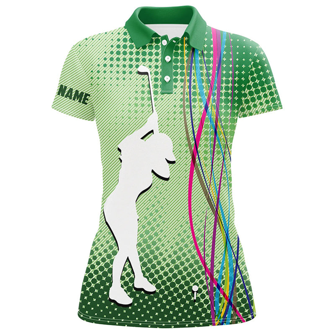 Custom Green Pattern Womens Golf Polo Shirts Custom Sport Ladies Golf Tops, Cool Golf Gifts For Women
