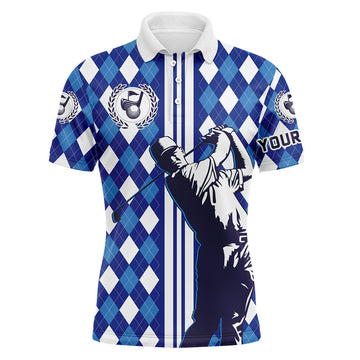 Custom Golf Custom Name Men Polo Shirt - Blue Argyle Pattern Men Golfing Apparel - Personalized Best Gift For Golf Lover, Team, Golfer