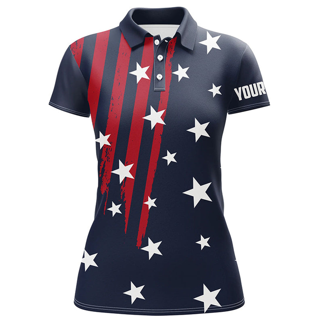 Custom Personalized Navy Golf Polos Shirt For Women American Flag 4th July Custom Patriotic Ladies Golf Tops