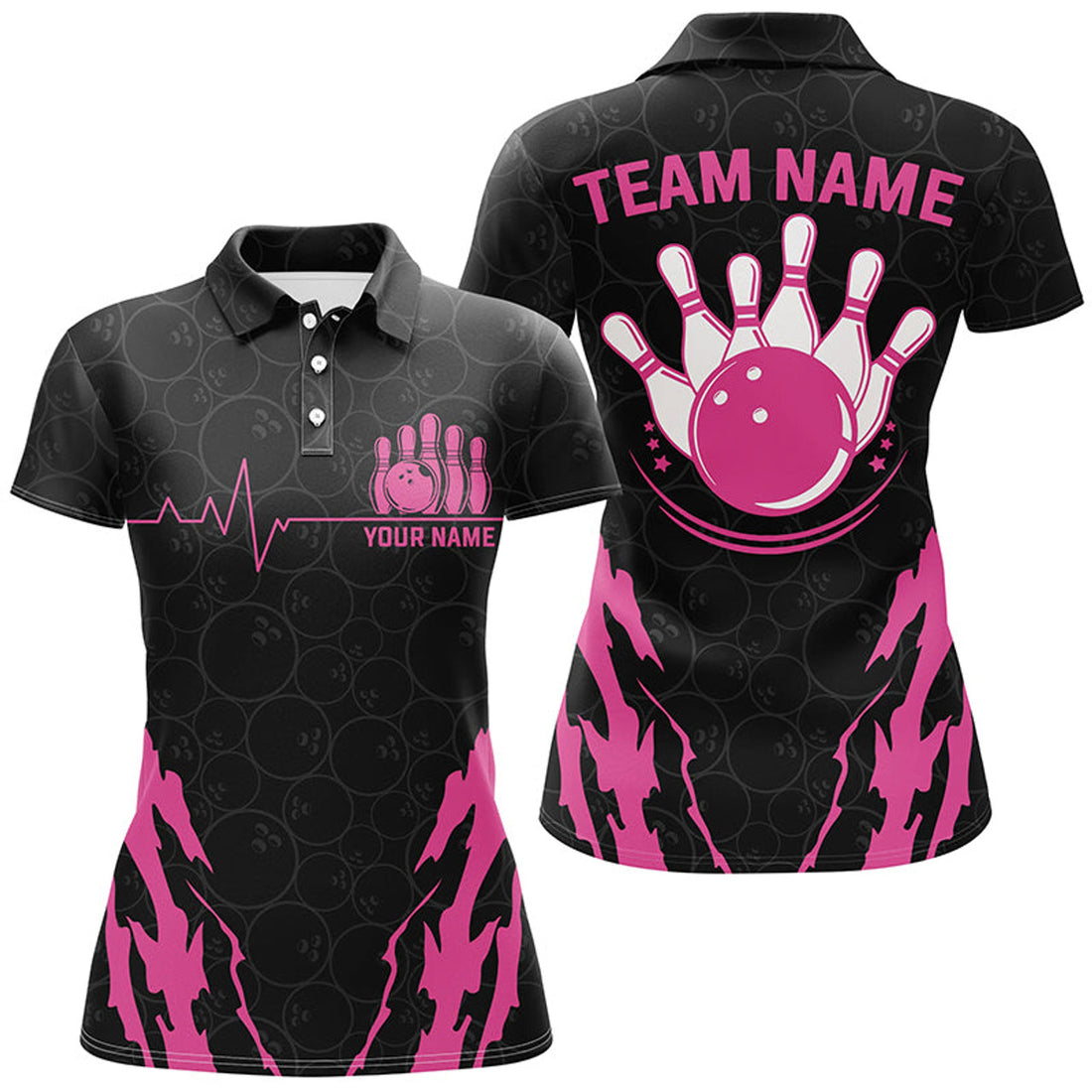 Custom Black Bowling Camo Polo For Women Cool Custom Jerseys For Team Bowlers