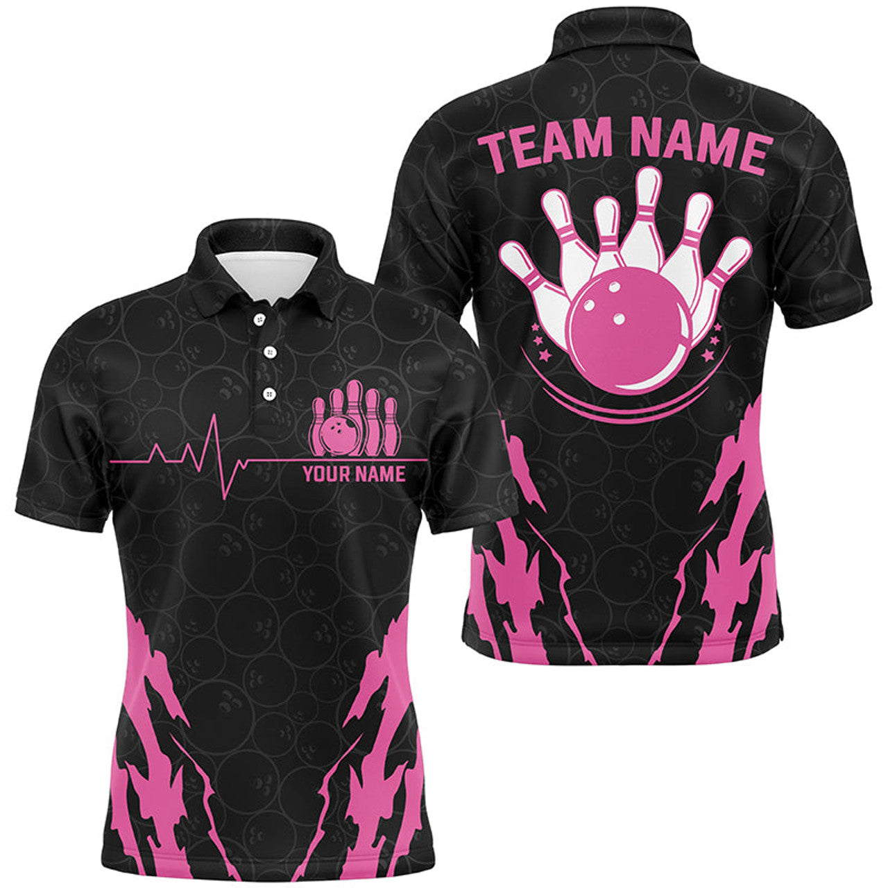 Custom Black Bowling Camo Polo, Quarter zip Shirt for men cool custom jerseys for team bowlers | Pink