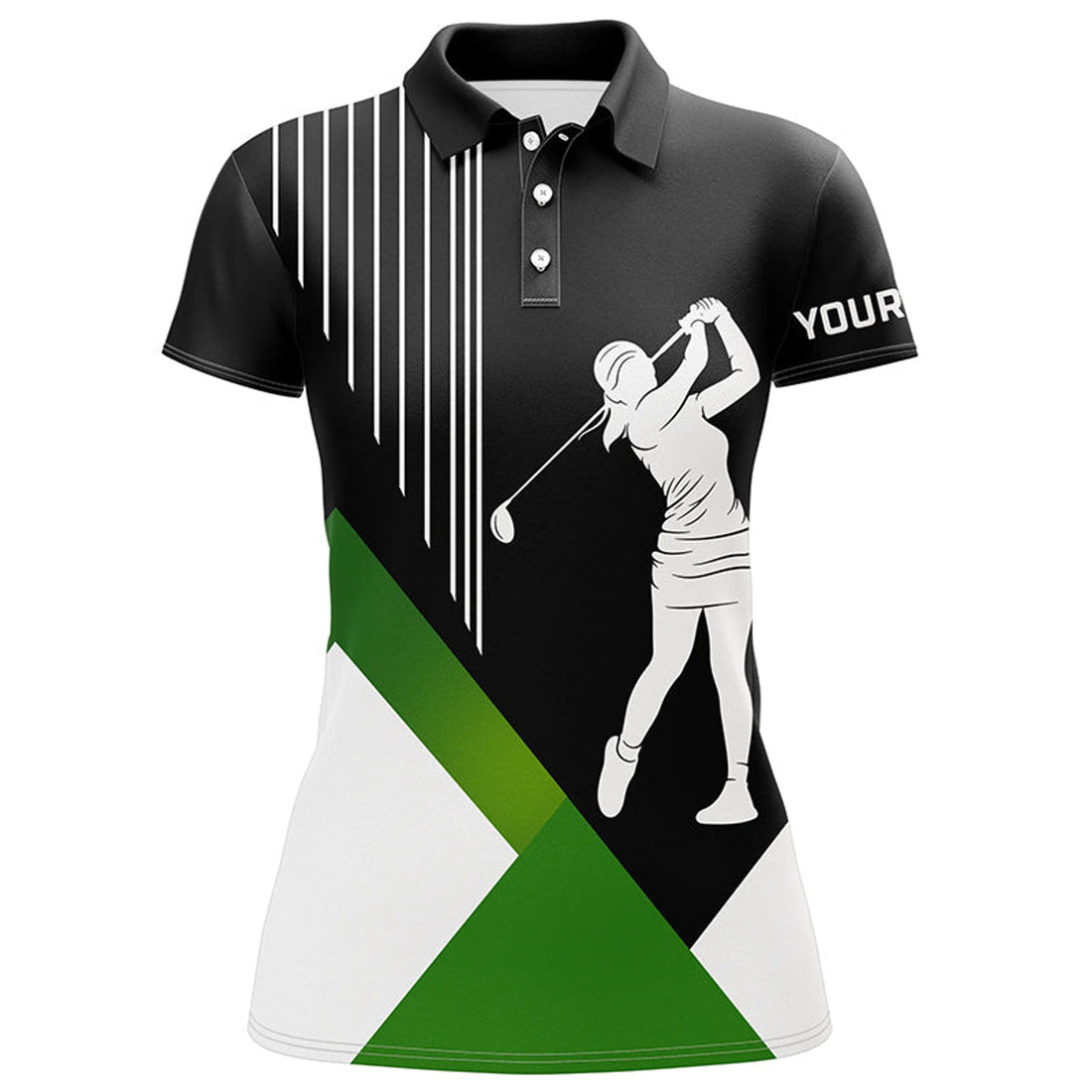 Custom Womens Golf Polo Shirts Custom Black And Green Team Golf Shirts, Custom Polo Jerseys Womens Golf Tops