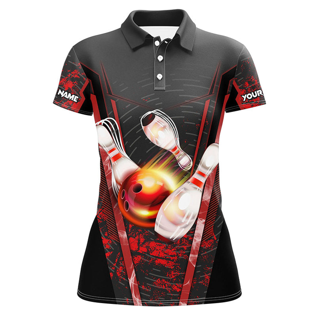 Custom Women Bowling Polo Shirts Custom Black And Red Bowling Apparel Team Bowling Jerseys, Gift For Bowlers