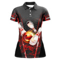 Custom Women Bowling Polo Shirts Custom Black And Red Bowling Apparel Team Bowling Jerseys, Gift For Bowlers