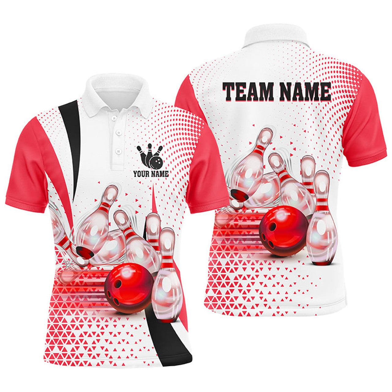 Custom Men Bowling Polo Shirt Custom bowling ball pins bowling team shirts, gifts for bowlers | Red