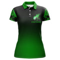 Custom Black And Green Gradient Golf Fire Custom Womens Golf Polo Shirts, Team Ladies Golf Tops