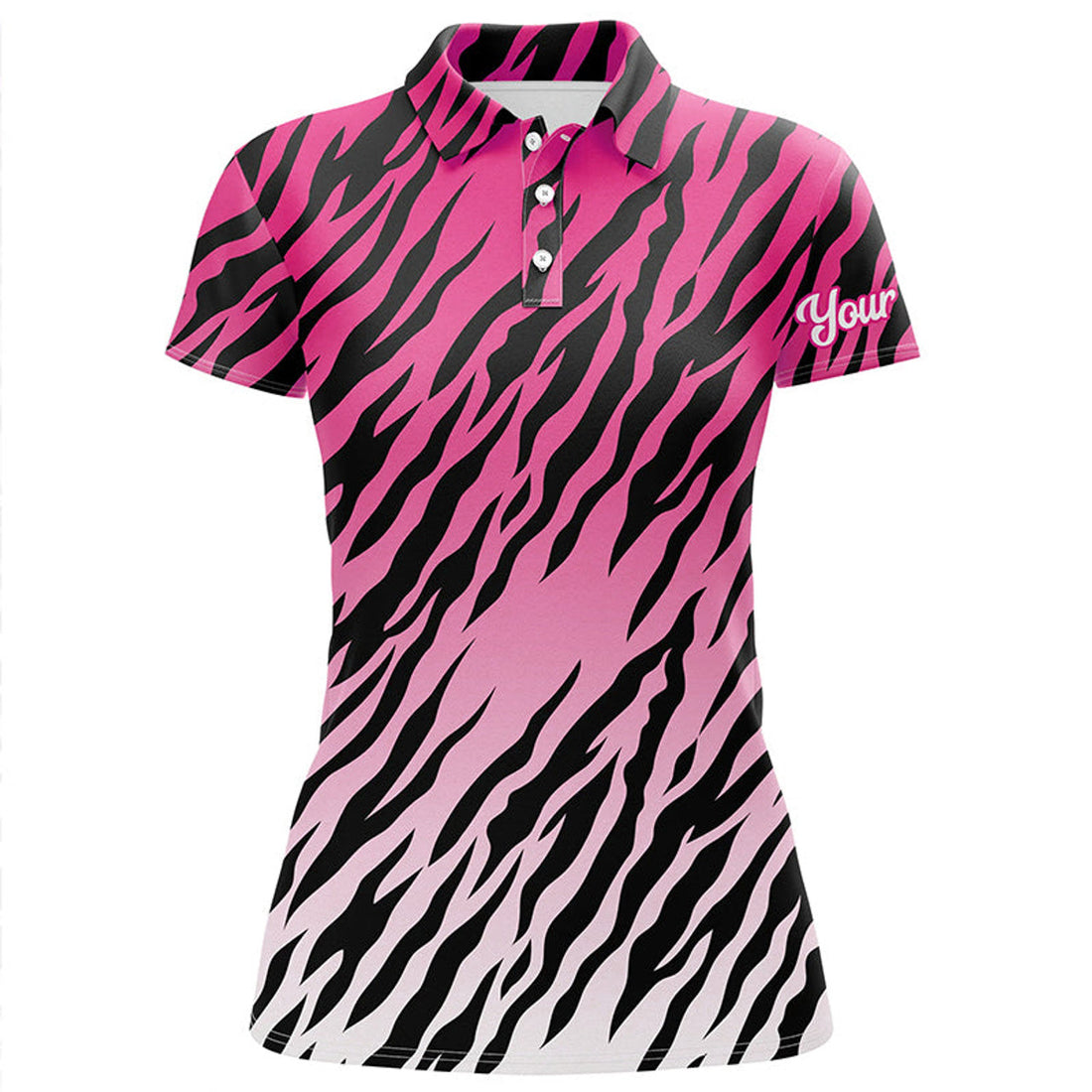 Custom Pink Tiger Stripes Pattern Womens Golf Polo Shirts Custom Golf Apparel For Ladies, Best Golf Gifts